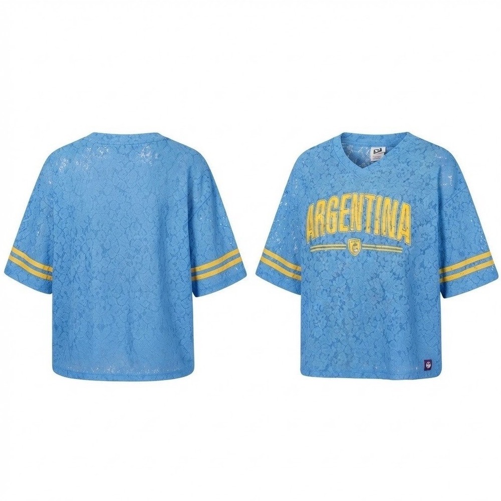 FIFA Argentina Old Navy Floral Lace Cropped Jersey Top Light Blue Yellow XL